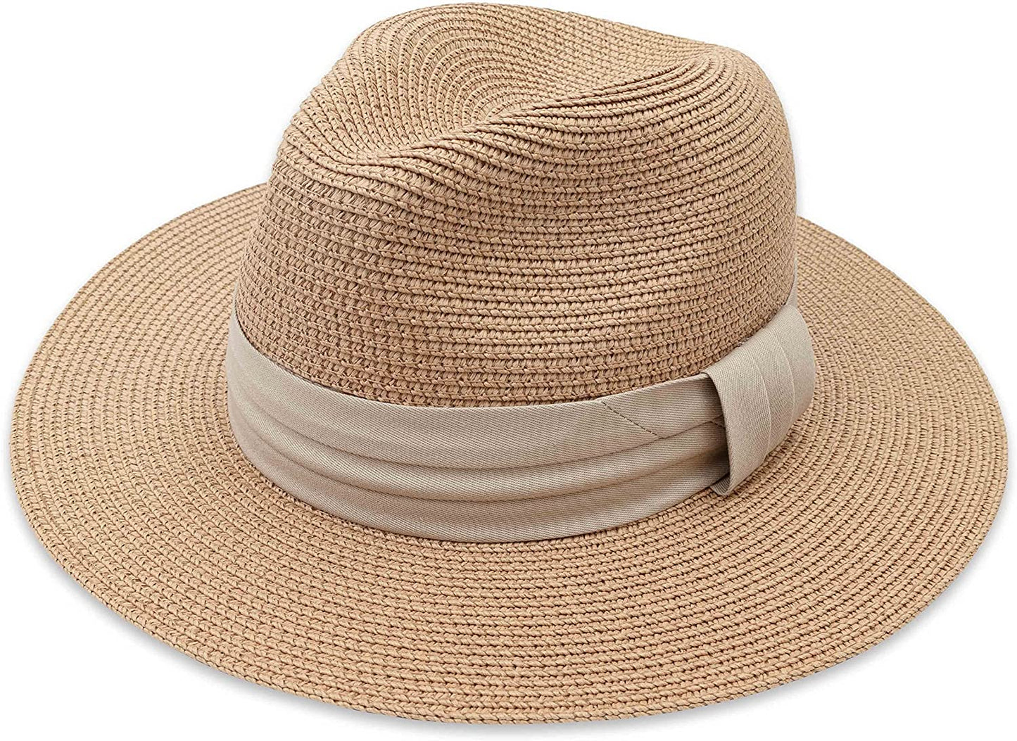DRESHOW Women Straw Panama Hat Fedora Beach Sun Hat Wide Brim Straw Roll up Hat UPF 50+ Apparel & Accessories > Clothing Accessories > Hats DRESHOW 1 Pack:brown Square Knot