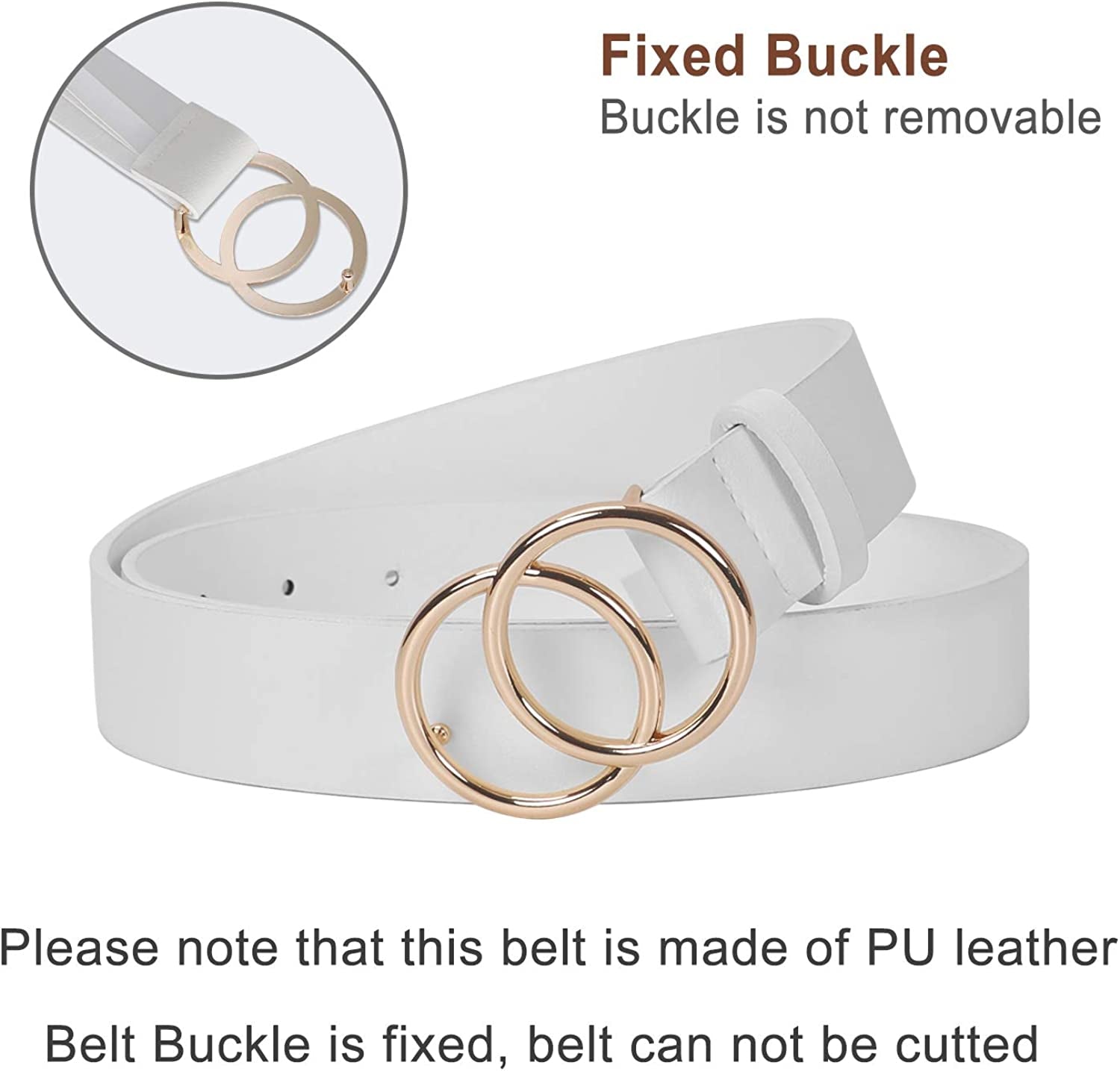 Women Leather Belt Fashion Double O-Ring Soft Faux Leather Waist Belts for Jeans Dress Apparel & Accessories > Clothing Accessories > Belts SUOSDEY