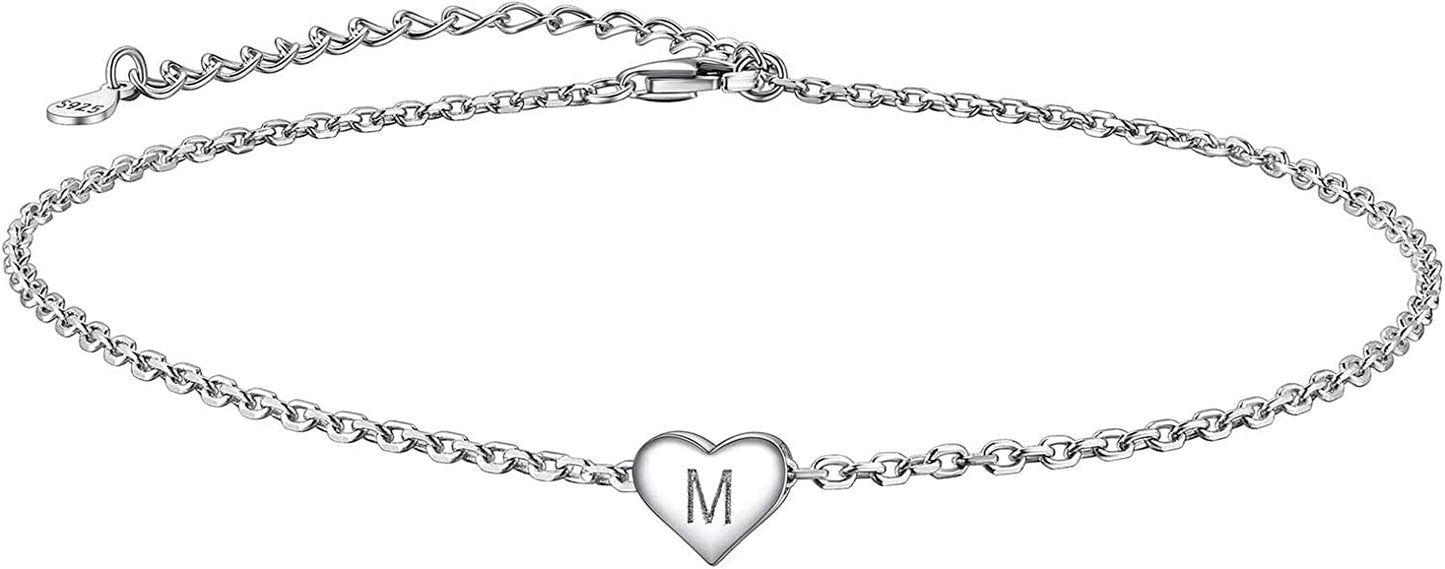 Suplight 925 Sterling Silver A-Z Initial Heart Anklets, Dainty Ankle Bracelets Beach Jewelry for Women Girls (With Gift Box) Apparel & Accessories > Jewelry > Anklets Suplight Jewelry M