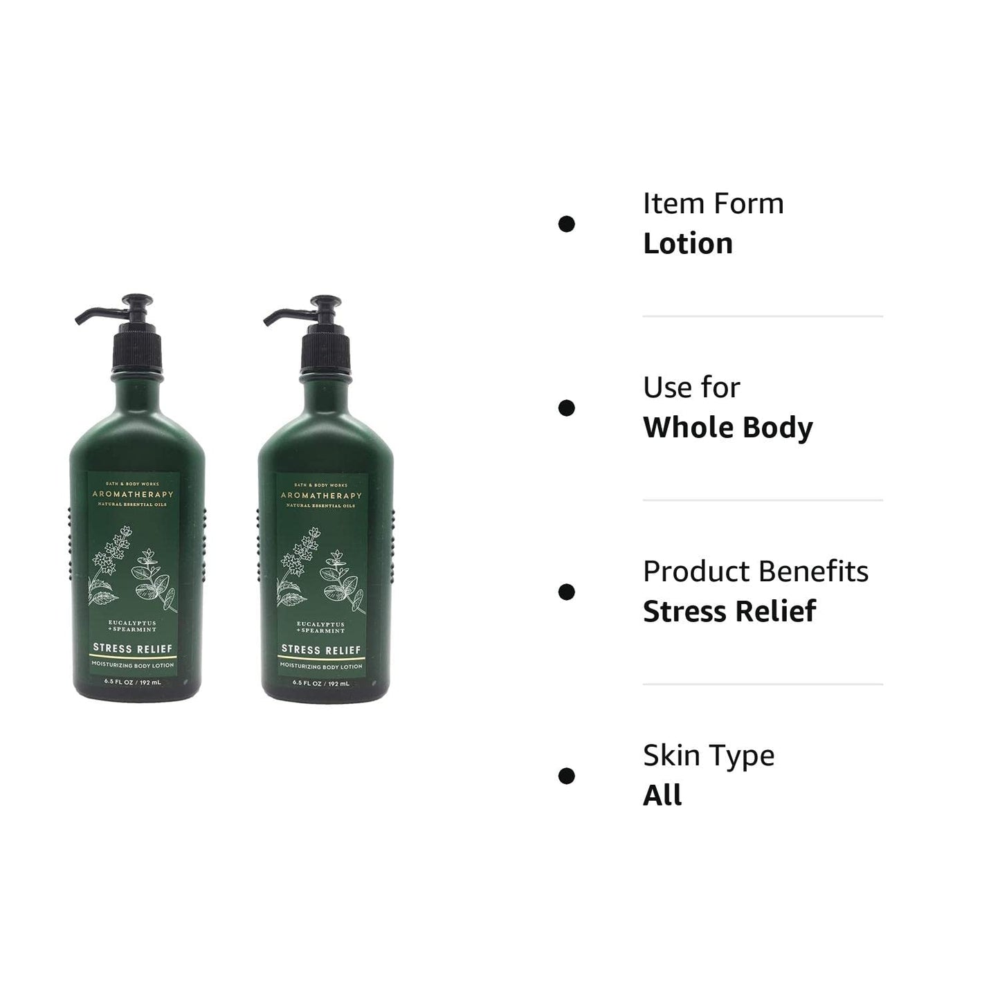 Bath & Body Works Aromatherapy Stress Relief - Eucalyptus + Spearmint Body Lotion, 6.5 Fl Oz, 2-Pack Health & Beauty > Personal Care > Cosmetics > Bath & Body Bath & Body Works