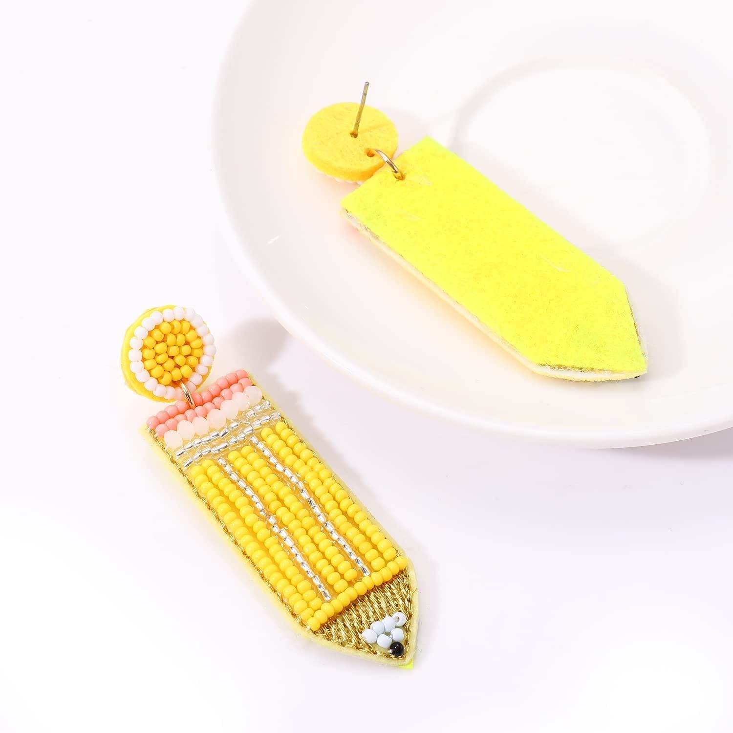 Beaded Pencil Earrings Teacher Earrings for Women Girls Handmade Funny Pencil Drop Dangle Earrings for Teachers Appreciation Day Back to School Creative Jewelry Gifts