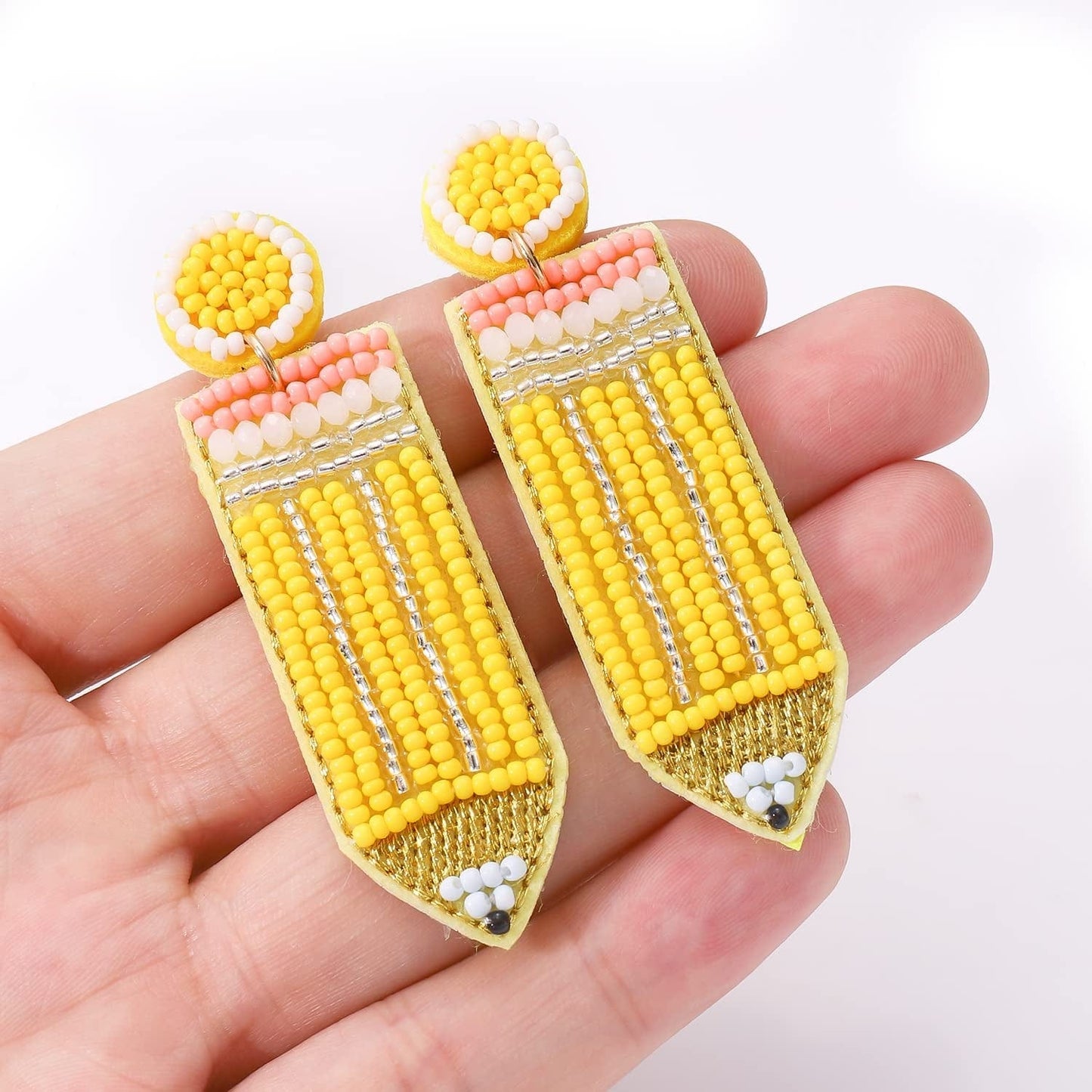 Beaded Pencil Earrings Teacher Earrings for Women Girls Handmade Funny Pencil Drop Dangle Earrings for Teachers Appreciation Day Back to School Creative Jewelry Gifts