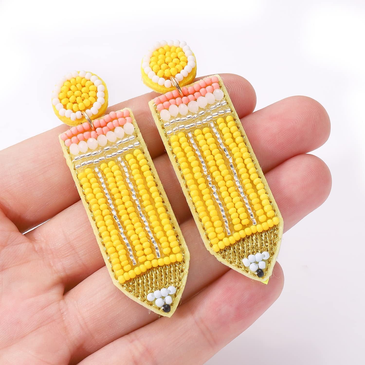 Beaded Pencil Earrings Teacher Earrings for Women Girls Handmade Funny Pencil Drop Dangle Earrings for Teachers Appreciation Day Back to School Creative Jewelry Gifts