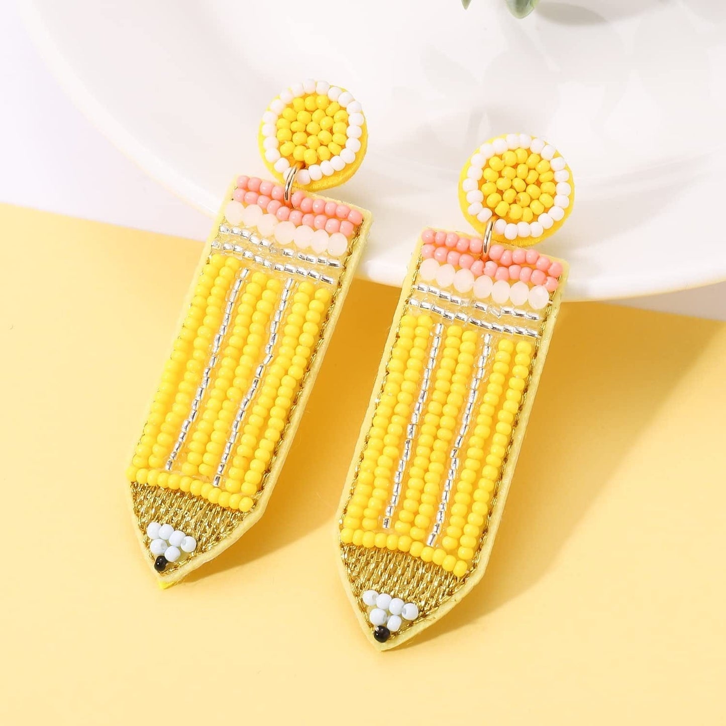 Beaded Pencil Earrings Teacher Earrings for Women Girls Handmade Funny Pencil Drop Dangle Earrings for Teachers Appreciation Day Back to School Creative Jewelry Gifts