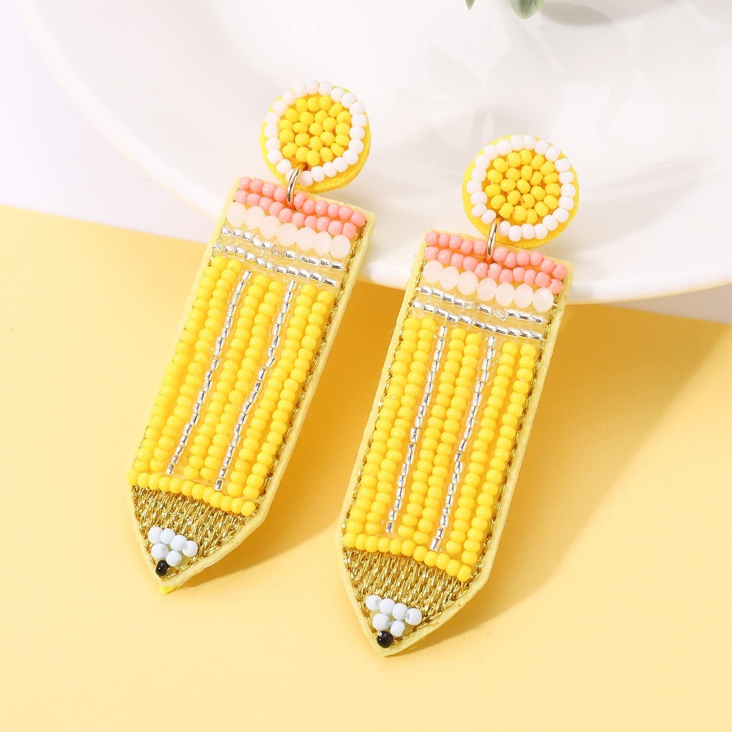 Beaded Pencil Earrings Teacher Earrings for Women Girls Handmade Funny Pencil Drop Dangle Earrings for Teachers Appreciation Day Back to School Creative Jewelry Gifts