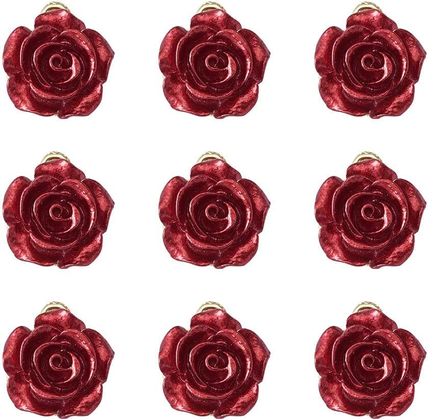 Beadthoven 30Pcs Dark Red Rose Flower Alloy Charm Pendants Light Gold Plated 3D Rose Dangle Hanging Pendants for Valentine'S Day DIY Bracelet Necklace Earrings Jewelry Making 15X12X8Mm