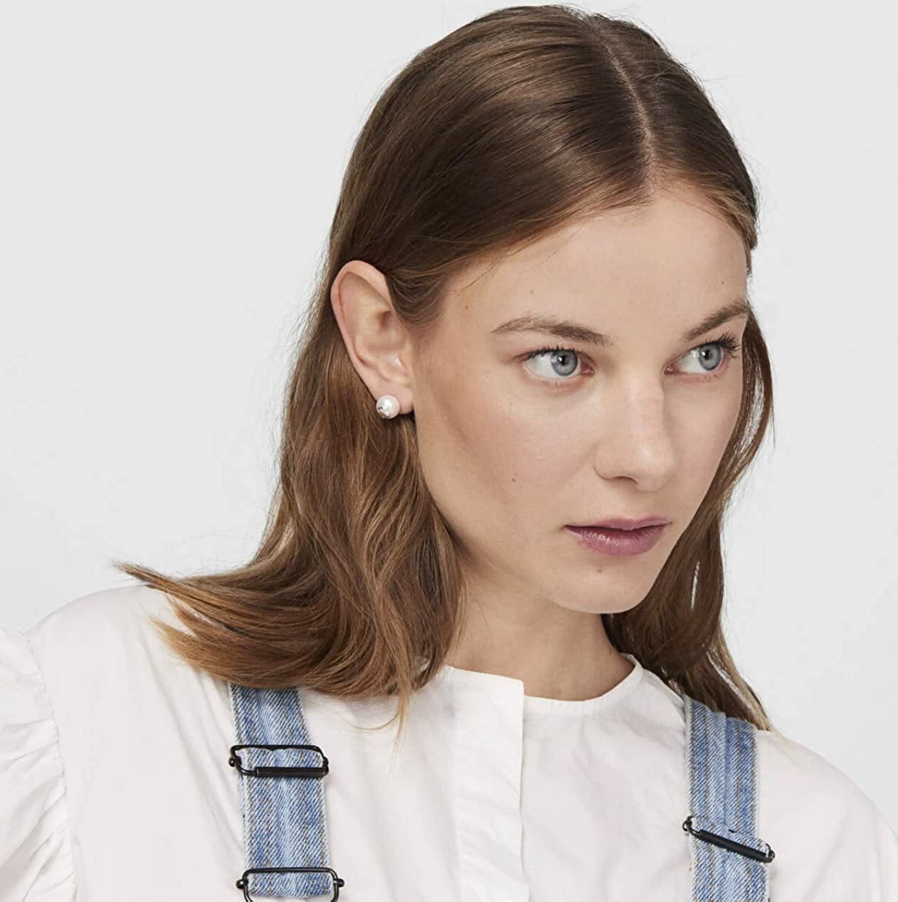 Bear 925 Silver Stud Earrings with White Freshwater Cultured Pearls