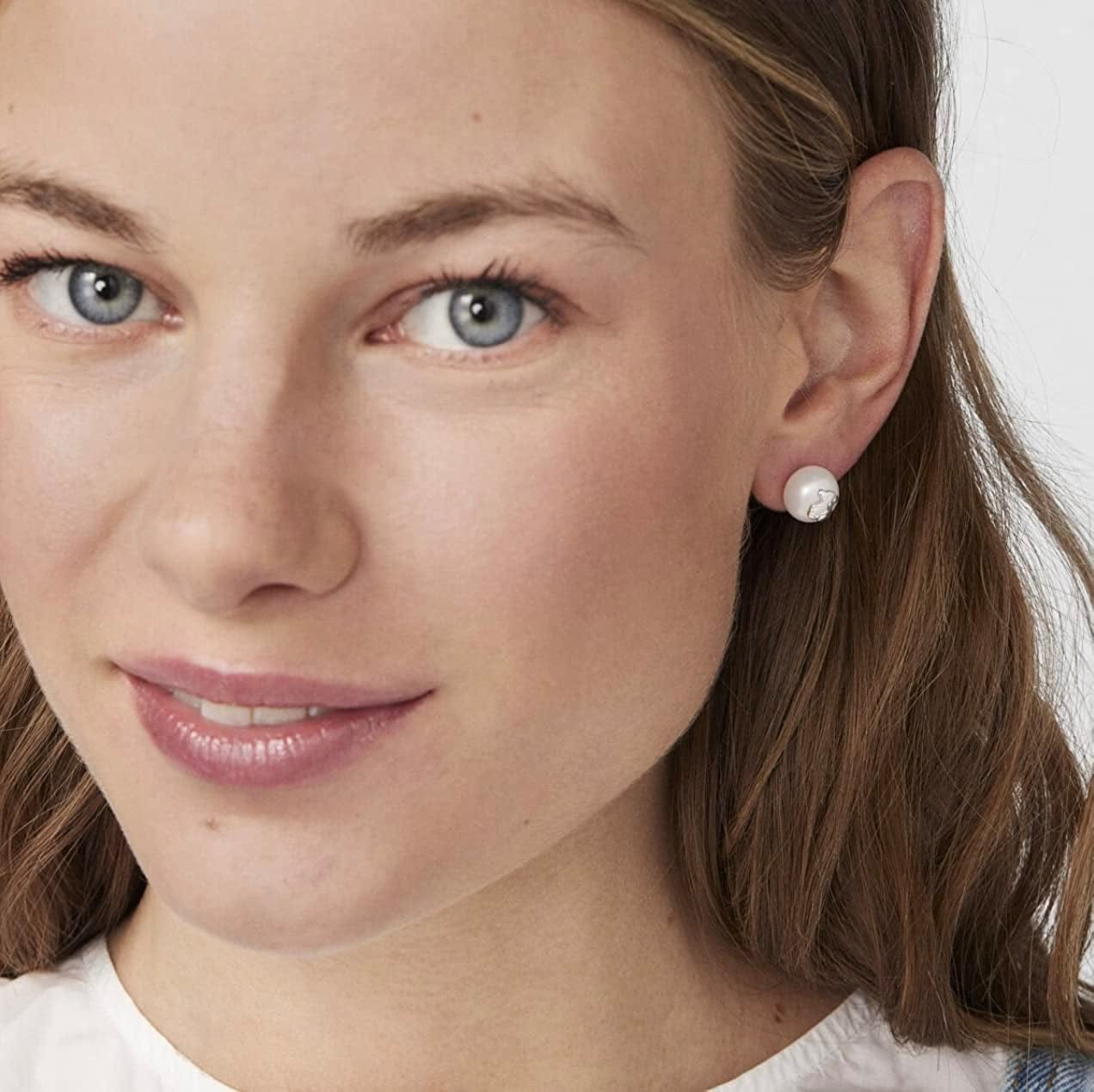 Bear 925 Silver Stud Earrings with White Freshwater Cultured Pearls