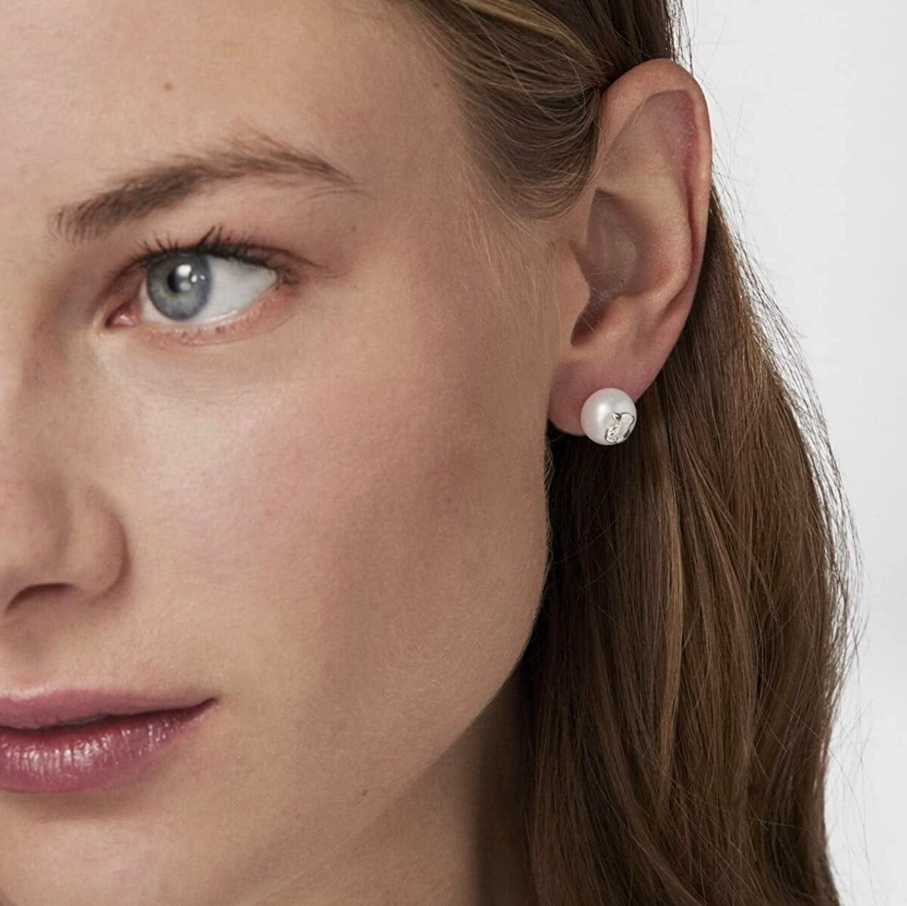 Bear 925 Silver Stud Earrings with White Freshwater Cultured Pearls