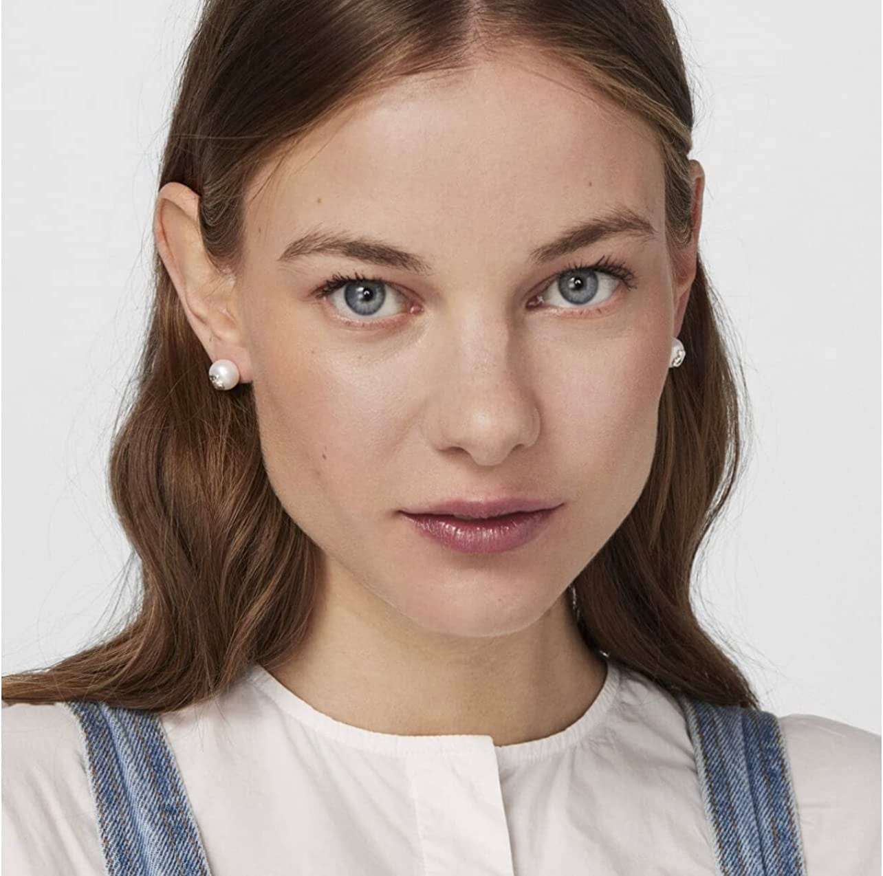 Bear 925 Silver Stud Earrings with White Freshwater Cultured Pearls