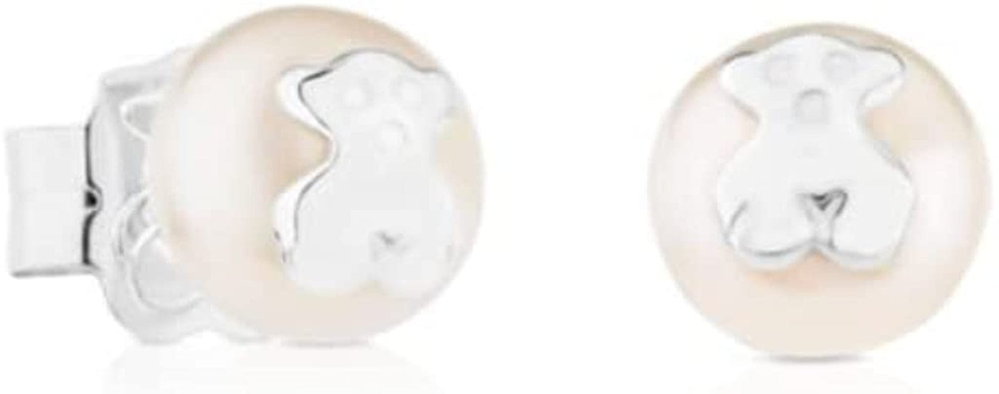 Bear 925 Silver Stud Earrings with White Freshwater Cultured Pearls 6.0mm Pearls
