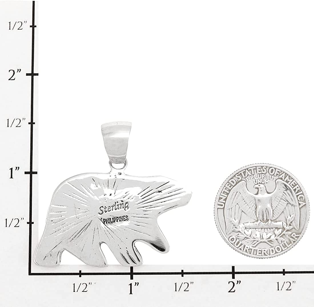 Bear Pendant Necklace 925 Sterling Silver Genuine Turquoise & Gemstones (24" Length) Multi-27