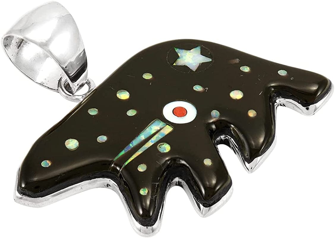 Bear Pendant Necklace 925 Sterling Silver Genuine Turquoise & Gemstones (24" Length) Multi-27