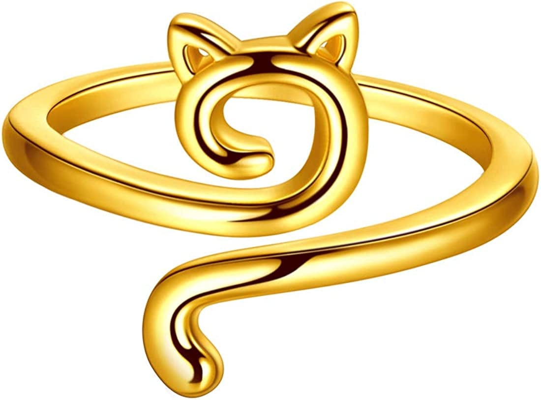 Beautlace Cute Cat Adjustable Rings 18K Gold/Silver/Black Gun Plated Lovely Cats Animals Open Ring Jewelry for Women KR0029 18K gold-plated-base / ring