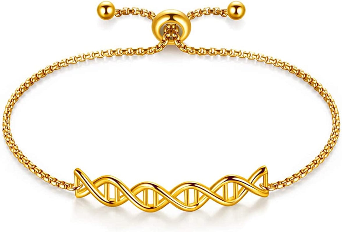 Beautlace DNA Double Helix Chemistry Science Molecule Biology Necklace and Earrings Jewelry Set Silver/18K Gold/Black Gun Plated Jewelry for Women and Girls 18K gold-plated-base / bracelet