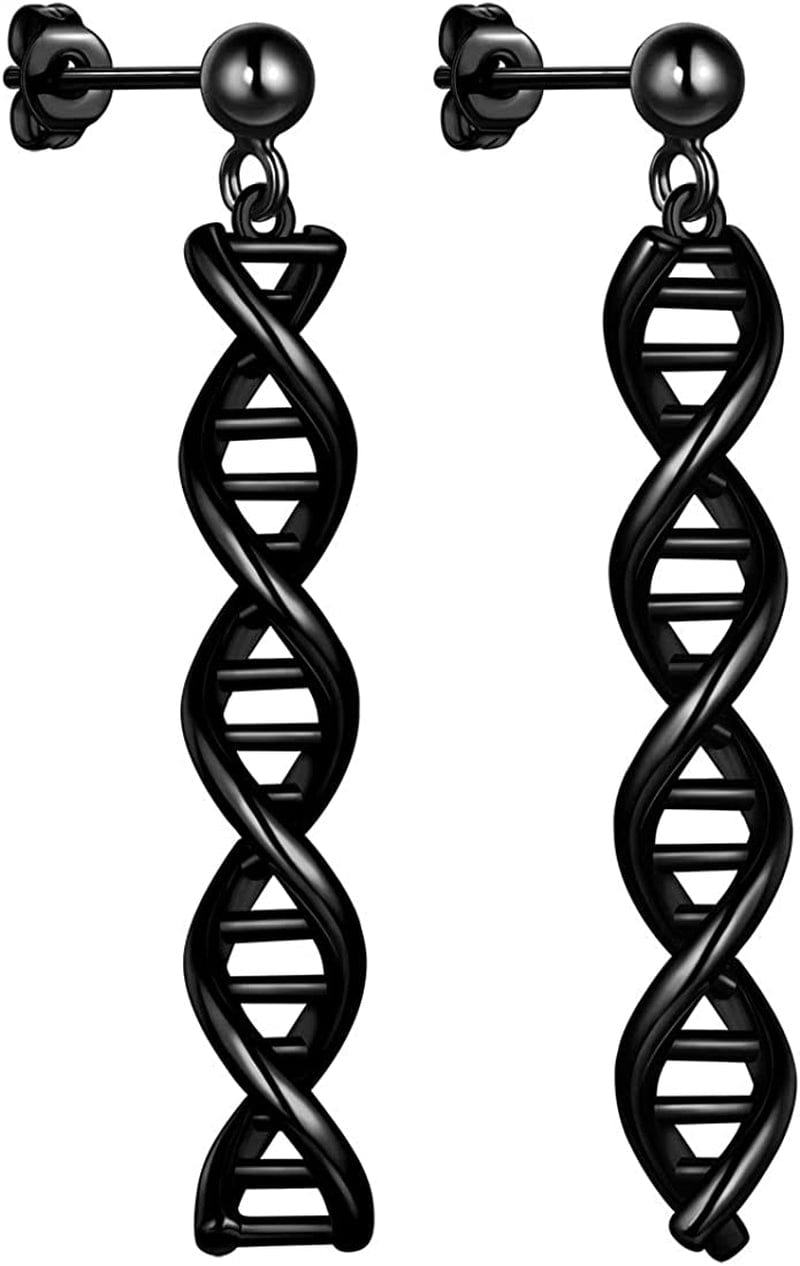 Beautlace DNA Double Helix Chemistry Science Molecule Biology Necklace and Earrings Jewelry Set Silver/18K Gold/Black Gun Plated Jewelry for Women and Girls Black gun plated / earring