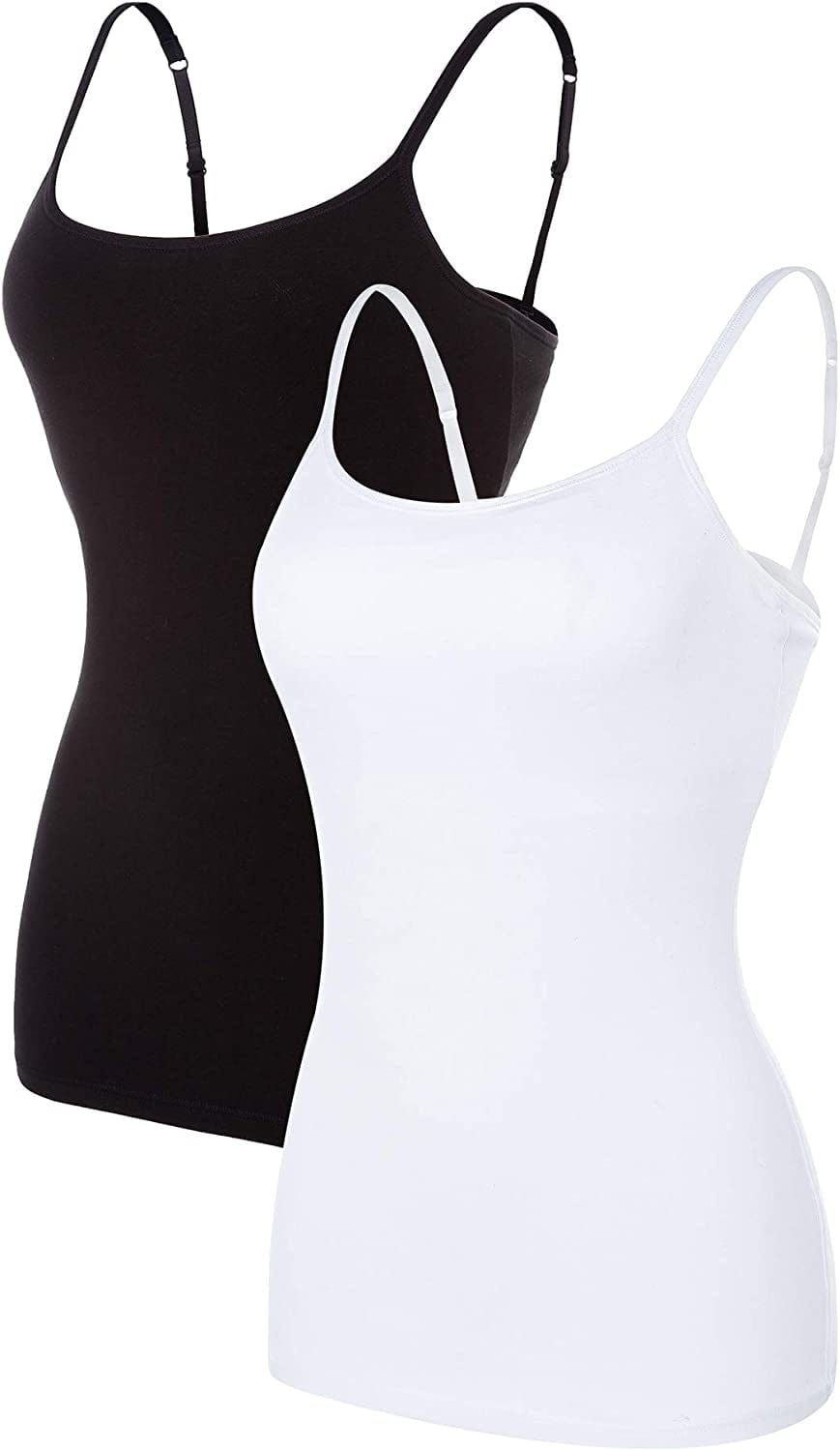 Beautyin Women'S Camisole with Shelf Bra Spaghetti Straps Cami Tanks White/Black 2 Pack / XX-Large
