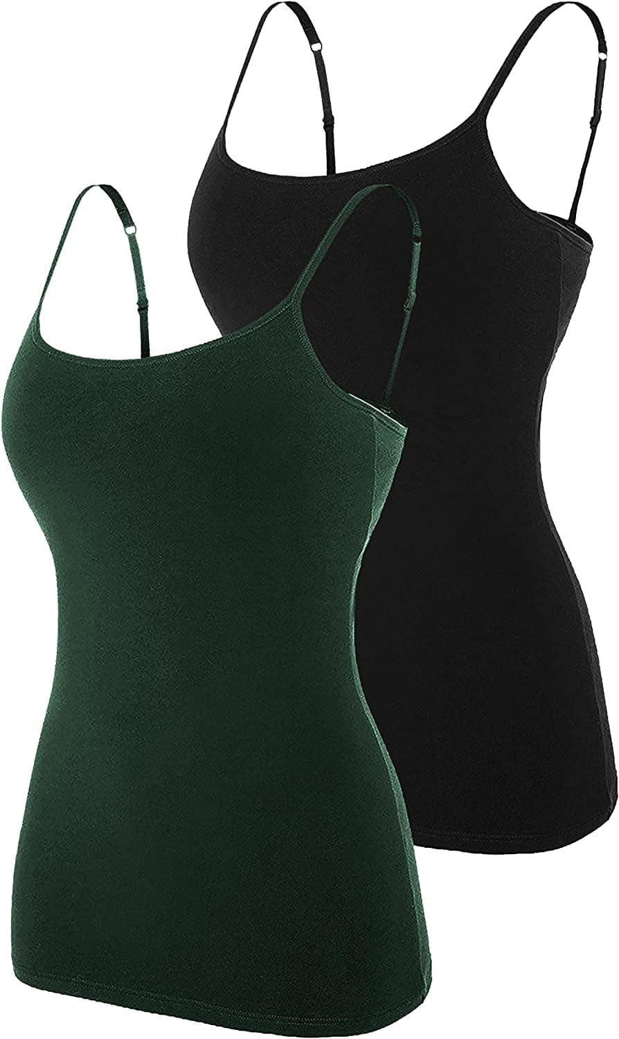 Beautyin Women'S Camisole with Shelf Bra Spaghetti Straps Cami Tanks Green/Black 2 Pack / X-Large