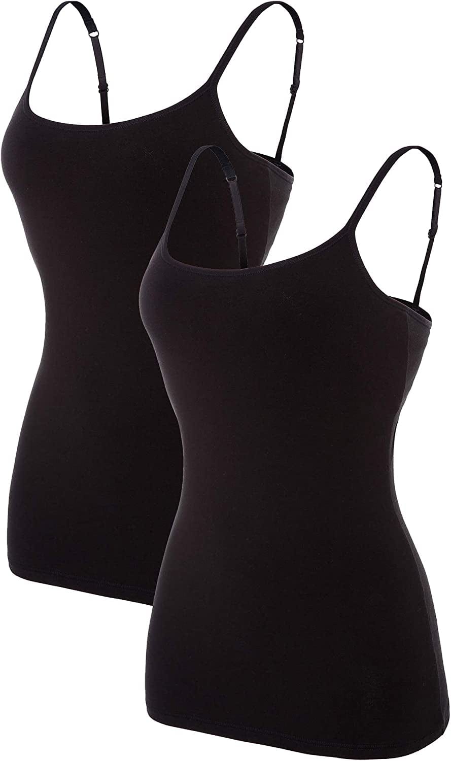 Beautyin Women'S Camisole with Shelf Bra Spaghetti Straps Cami Tanks Black/Black 2 Pack / XX-Large