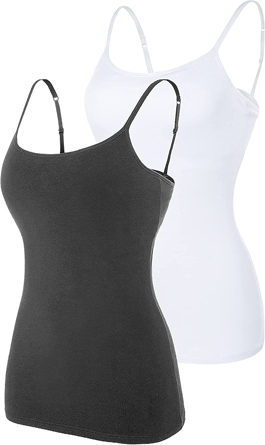 Beautyin Women'S Camisole with Shelf Bra Spaghetti Straps Cami Tanks Gray/White 2 Pack / X-Large