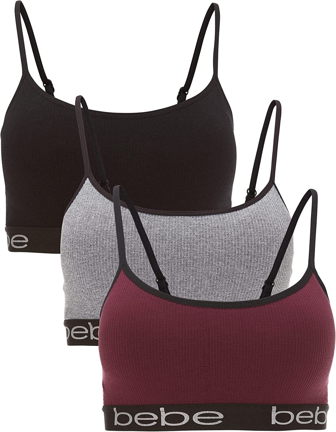 Bebe Womens Bras Multipack - Microfiber Wireless Bralettes for Women - Seamless Sports Bras Black Cherry / Small