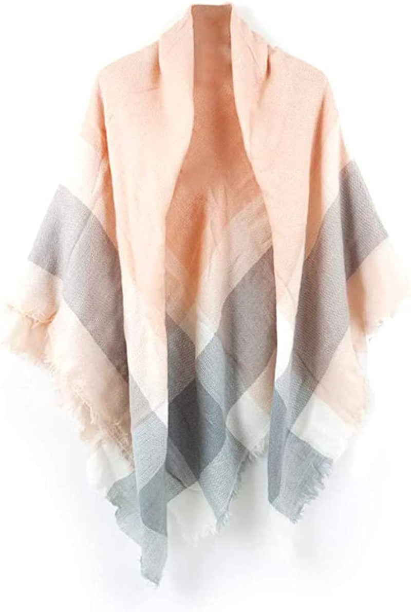 Neal LINK Women'S Plaid Scarf Blanket Wrap Warm Tartan Checked Shawl Tartan Scarves Pashmina Cape Apparel & Accessories > Clothing Accessories > Scarves & Shawls Neal LINK Pink Gray