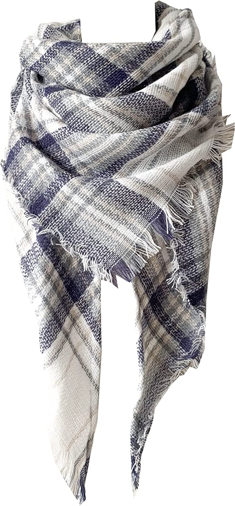 Wander Agio Womens Warm Long Shawl Winter Wraps Large Scarves Knit Cashmere Feel Plaid Triangle Scarf Apparel & Accessories > Clothing Accessories > Scarves & Shawls Wander Agio Plaid Blue 34