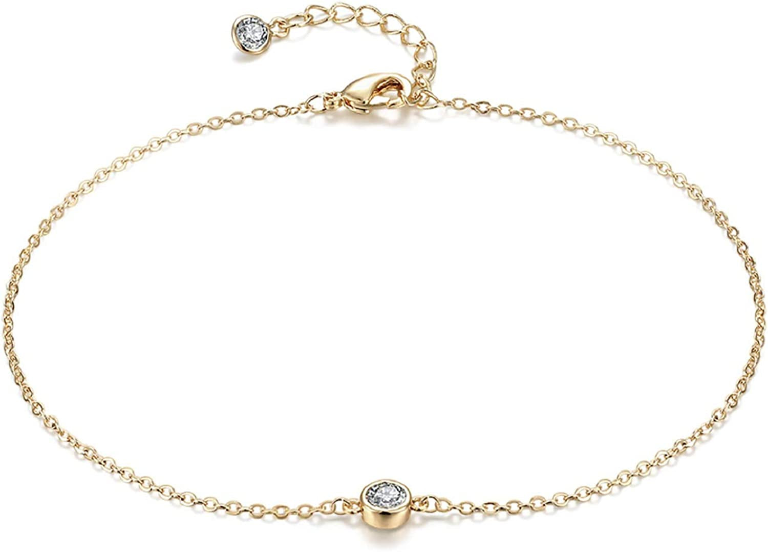 LOYATA Dainty Ankle Bracelet,14K Gold Plated Tiny Bead Anklet Dainty White Cubic Zirconia Cross Tassel Foot Chain Cute Lucky Moon Evil Eye Foot Jewelry Boho Anklets for Women Apparel & Accessories > Jewelry > Anklets LOYATA CZ Dot