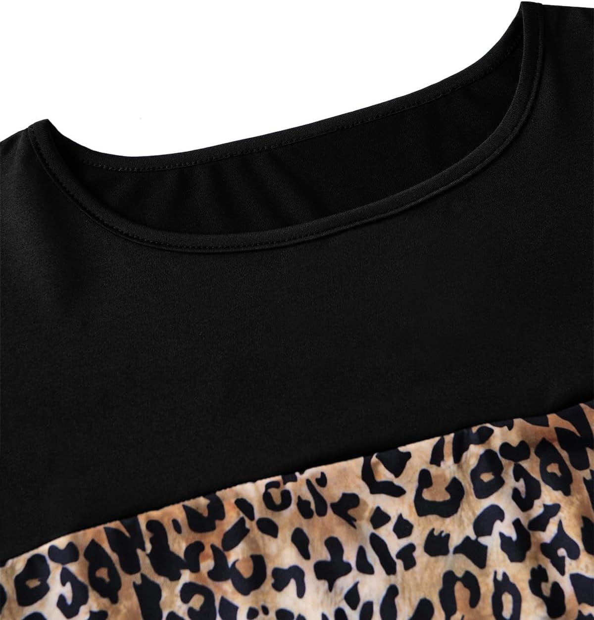 Bellelily Women Long Sleeve Loose Fit Ruffled Dress Leopard Color Block round Neck Tiered Casual Swing Tunic Mini Dresses