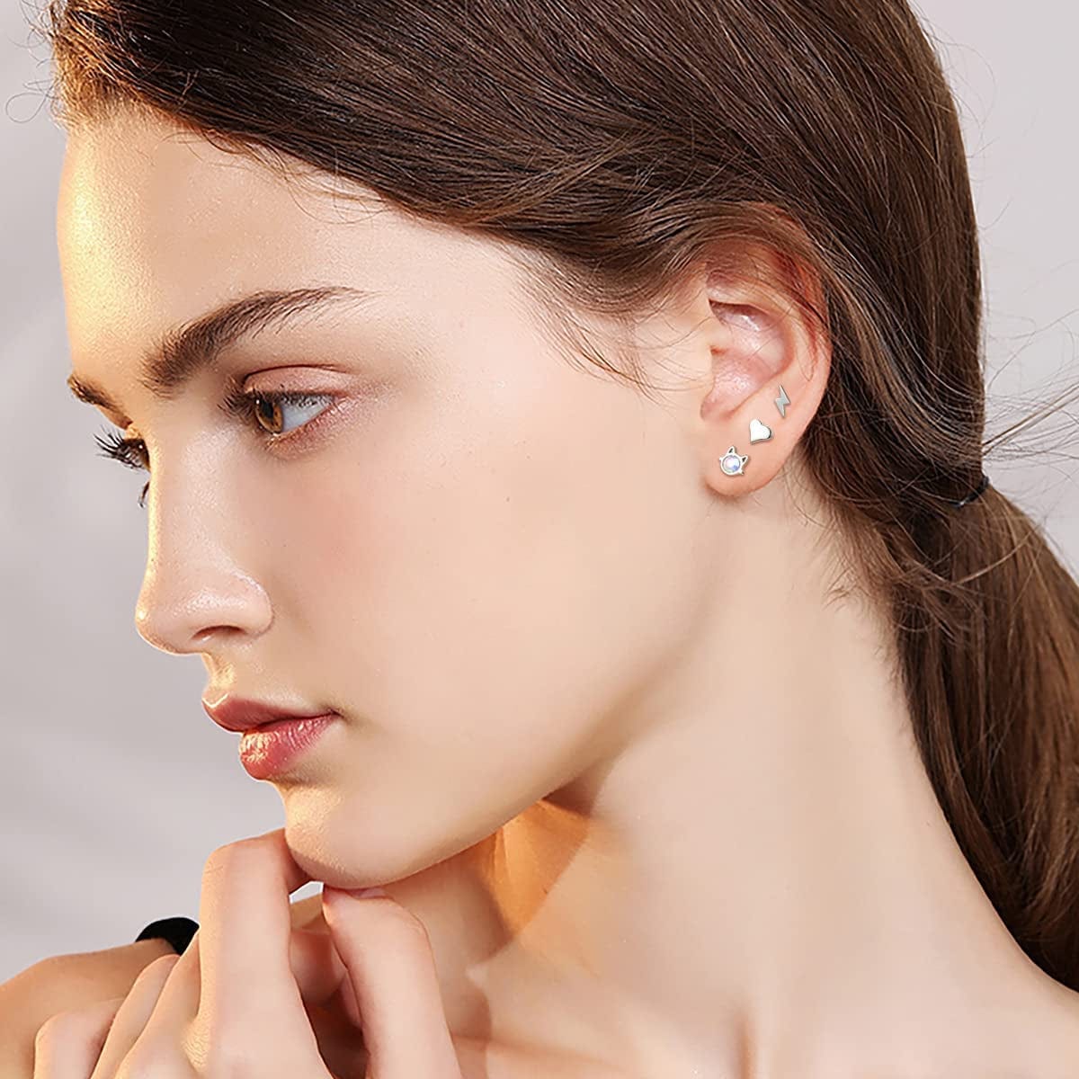 BESTEEL 24Pairs Stainless Steel Stud Earrings for Women Men 20G Tiny Cartilage Stud Earrings Star Moon Ball Butterfly Heart Opal Cat Lightning Flower Screwback Flat Back Stud Earrings Piercing Jewelry