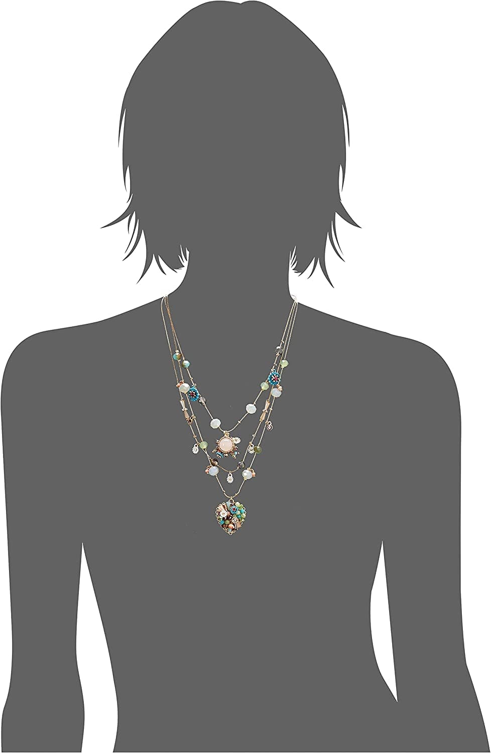 Betsey Johnson Woven Mixed Multi-Colored Bead Flower Heart Illusion Necklace