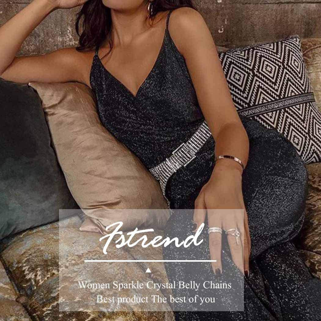 Fstrend Women Sparkle Crystal Rhinestone Chain Belts Sexy Luxury Waist Buckle Metal Beads around Sash Party Nightclub Waistband Chains Accessories for Women and Girls Apparel & Accessories > Clothing Accessories > Belts Fstrend
