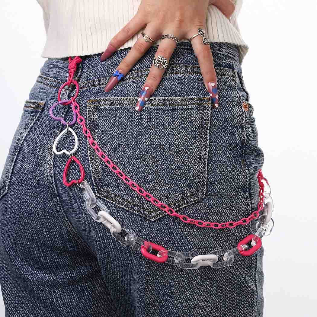 Bounzhi Cute Pants Jean Chain Layered Keychain Punk Colorful Pendants Heart Pocket Trousers Chain Hiphop Rock Wallet Chains Body Jewelry for Men and Women (Blue) Apparel & Accessories > Jewelry > Body Jewelry Bounzhi Pink