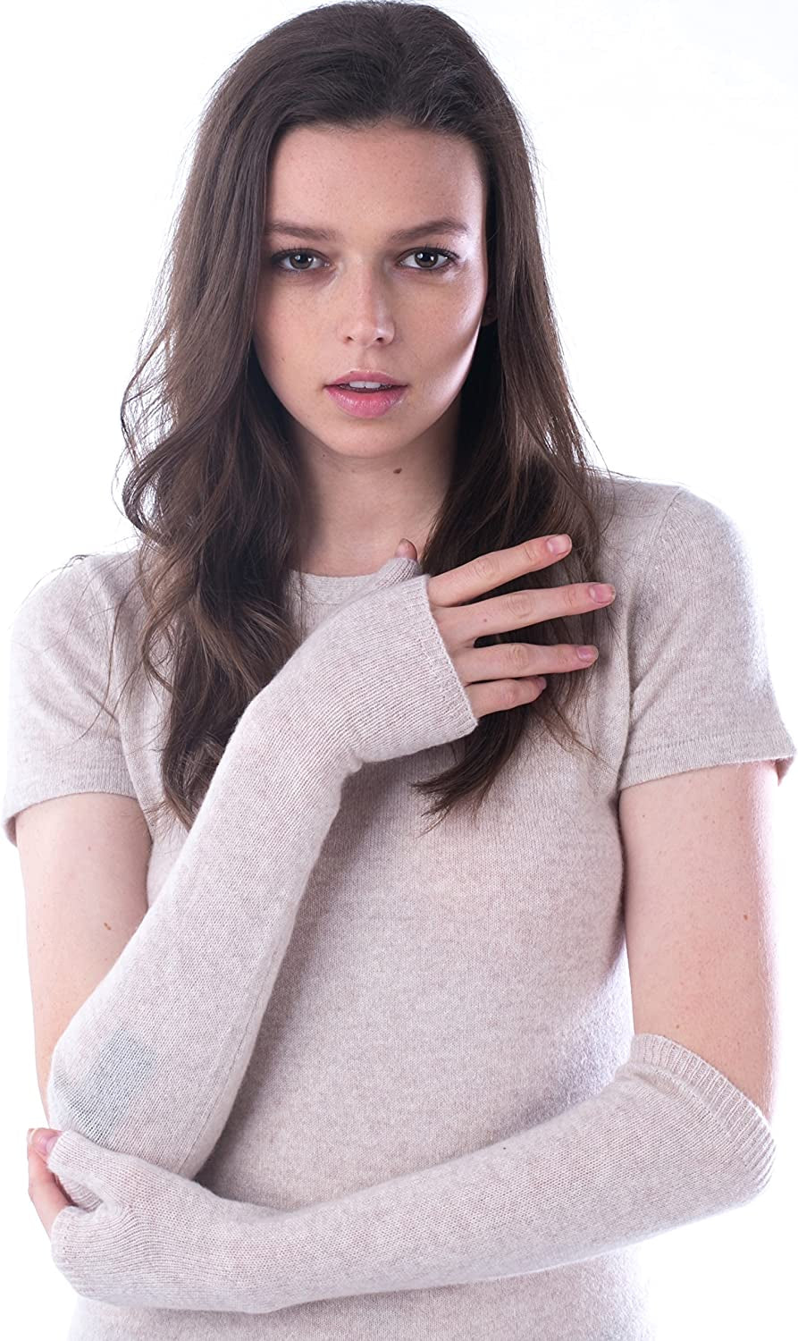 Cashmere 4 U Women'S 100% Cashmere Long Sleeve Fingerless Mitten Gloves Apparel & Accessories > Clothing Accessories > Gloves & Mittens cashmere 4 U Crème