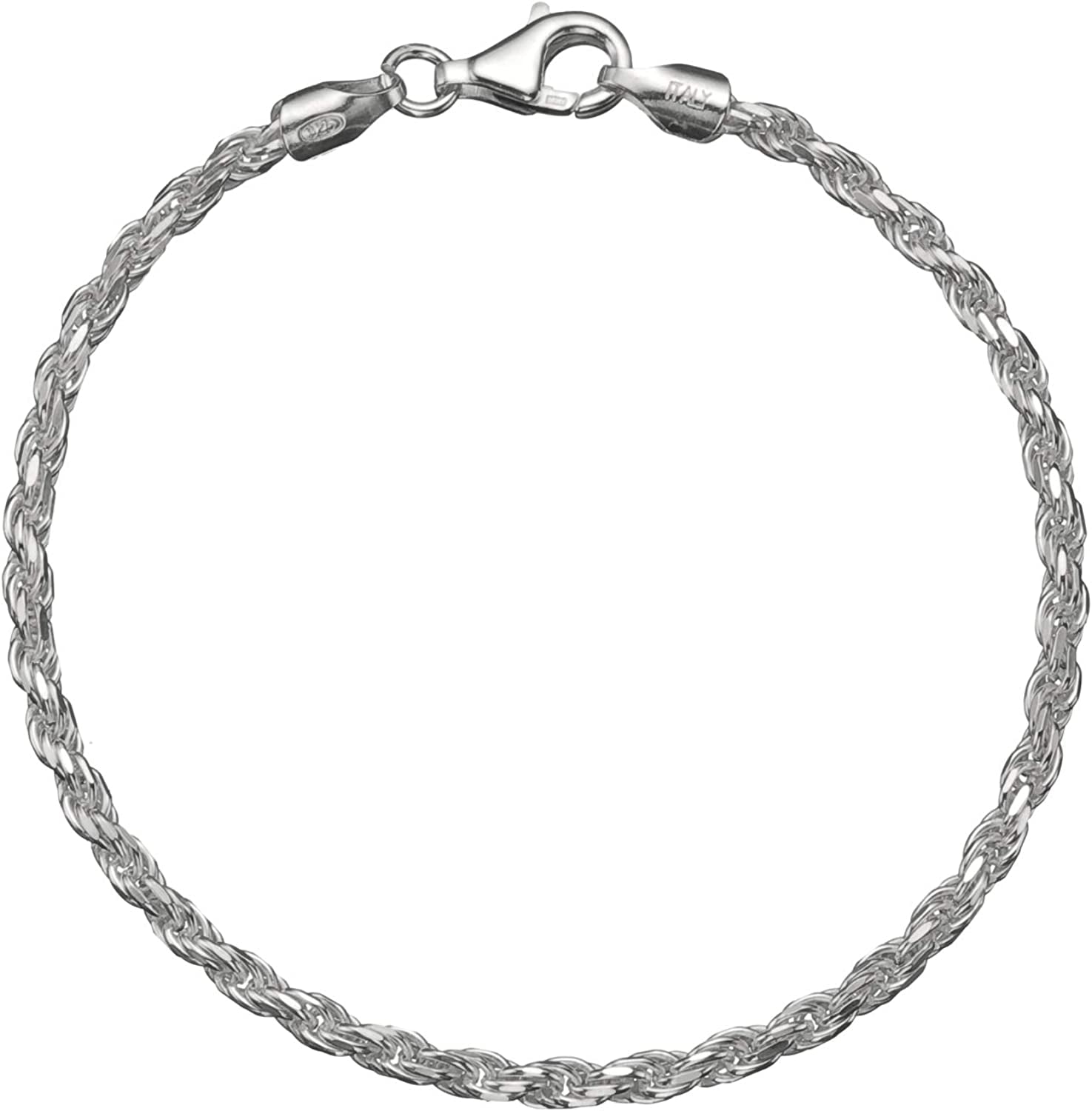 Solid 925 Sterling Silver 3Mm Italian Diamond Cut Twisted Rope Chain Anklet 9" - 10" Apparel & Accessories > Jewelry > Anklets Bling For Your Buck 9.0 Inches