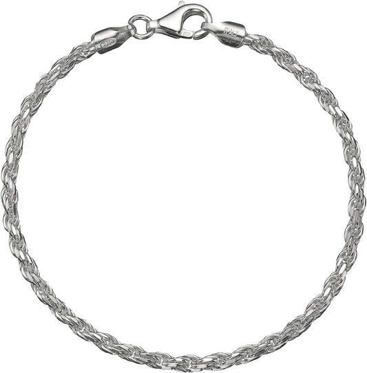 Solid 925 Sterling Silver 3Mm Italian Diamond Cut Twisted Rope Chain Anklet 9" - 10" Apparel & Accessories > Jewelry > Anklets Bling For Your Buck 9.0 Inches