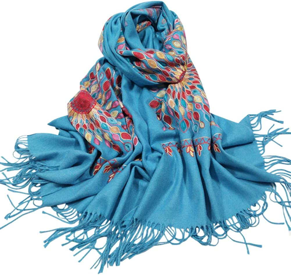 Women'S Embroidered Oversize Tassel Shawl Scarf Wraps for Women Apparel & Accessories > Clothing Accessories > Scarves & Shawls Urban CoCo Blue