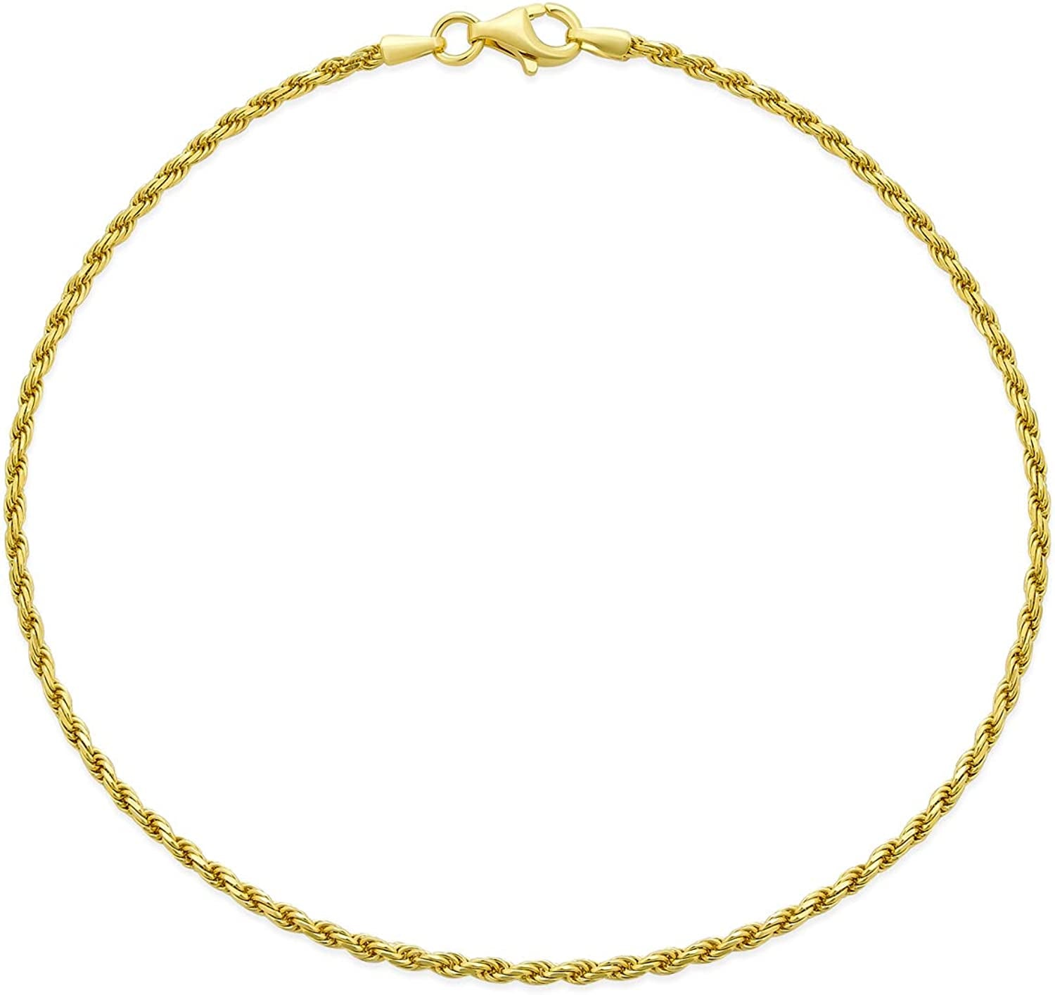 Simple Basic Strong Cable Rope Chain Anklet Ankle Bracelet for Women Teen 14K Yellow Gold Plated .925 Sterling Silver 9 or 10 Inch Made in Italy Apparel & Accessories > Jewelry > Anklets Bling Jewelry yellow-gold-plated-silver 9.0 Inches