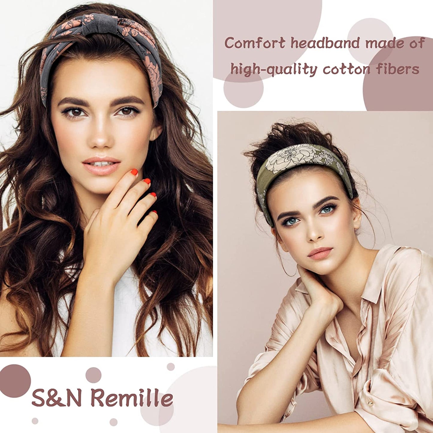 S&N Remille 3 Pack Wide Boho Headbands for Women and Girls, Elastic Turban Head Wrap Non-Slip Hair Bands for Sport Yoga and Running Headband Apparel & Accessories > Clothing Accessories > Bandanas & Headties S&N Remille
