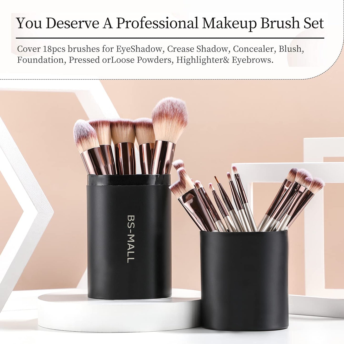 BS-MALL Makeup Brush Set 18 Pcs Premium Synthetic Foundation Powder Concealers Eye Shadows Blush Makeup Brushes with Black Case (Champagne Gold) Health & Beauty > Personal Care > Cosmetics > Cosmetic Tools > Makeup Tools BS-MALL