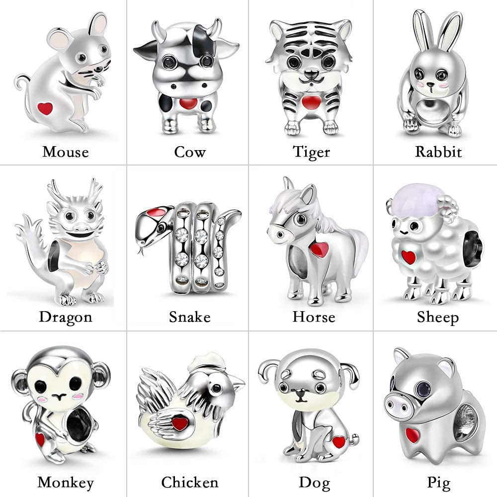 GNOCE Animal Charm Bead Sterling Silver Zodiac Signs Charm Bead Fit Bracelet/Necklace Jewelry Gift for Women Mens Apparel & Accessories > Jewelry > Bracelets GNOCE