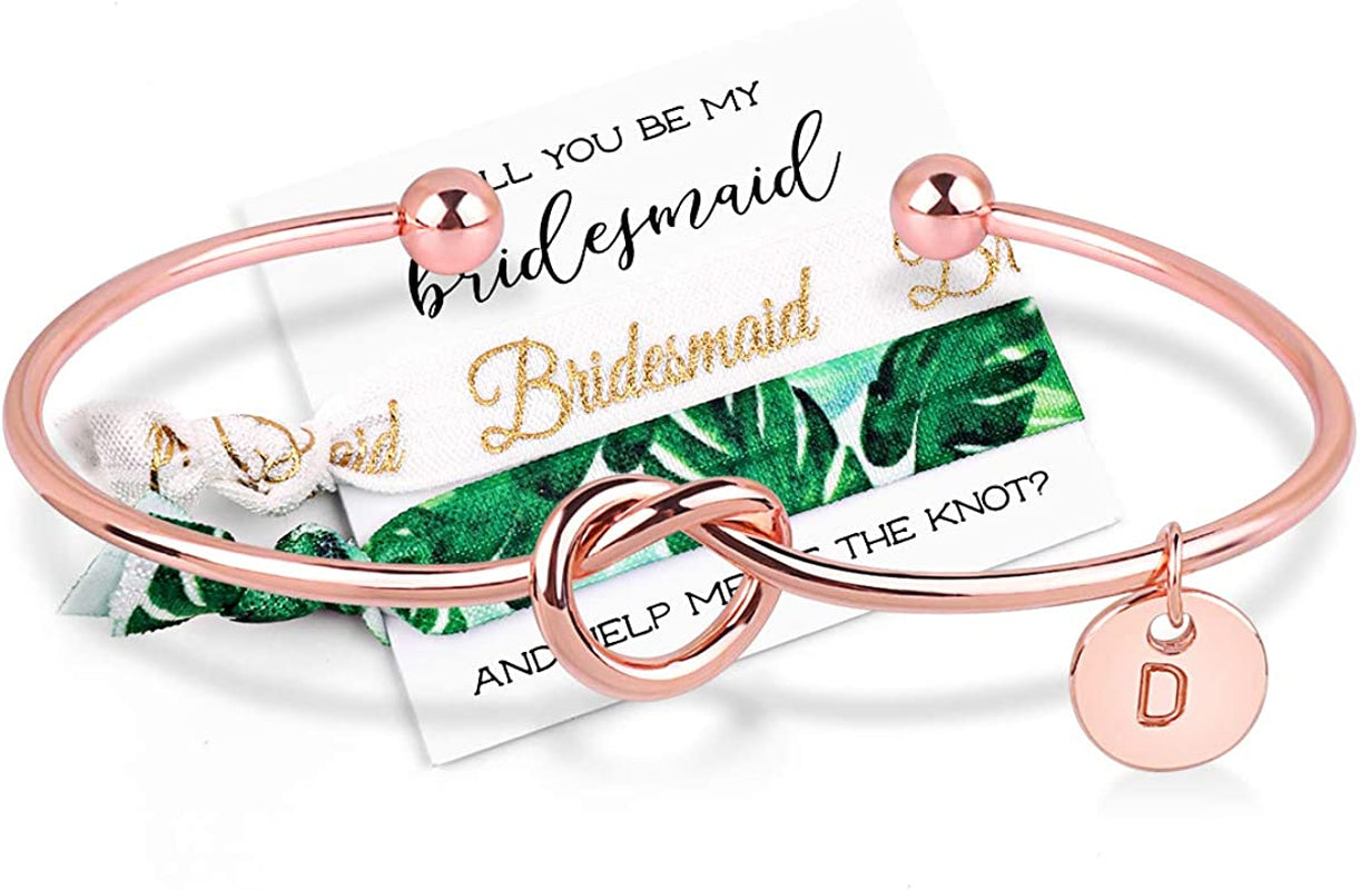 MOOKOO Personalised Bridesmaid Bracelet Gift Will You Be My Bridesmaid Proposal Gift Adjustment Bachelorette Bangle Apparel & Accessories > Jewelry > Bracelets MOOKOO Rose gold d