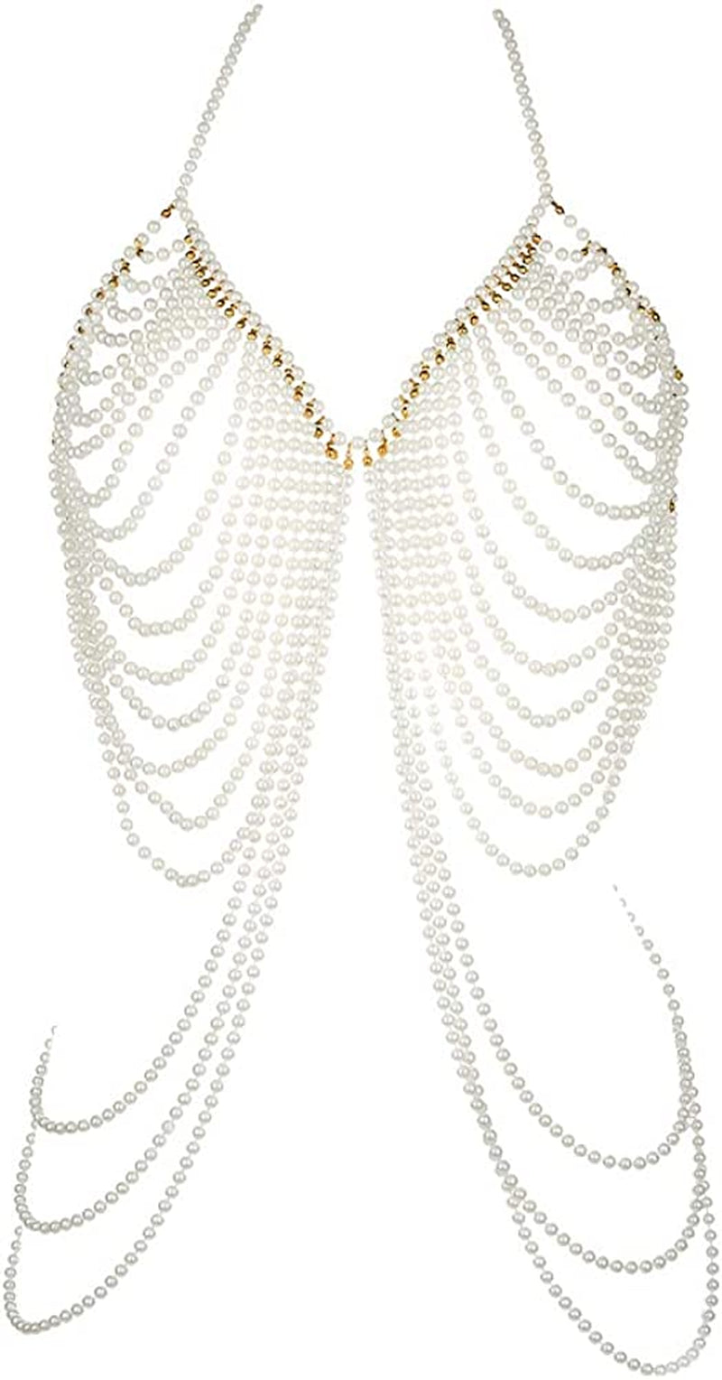 Pearl Body Chain Jewelry for Women - Fashion Handmade Pearl Body Chain Shoulder Necklace Bra Apparel & Accessories > Jewelry > Body Jewelry Maijiao Style 3-White