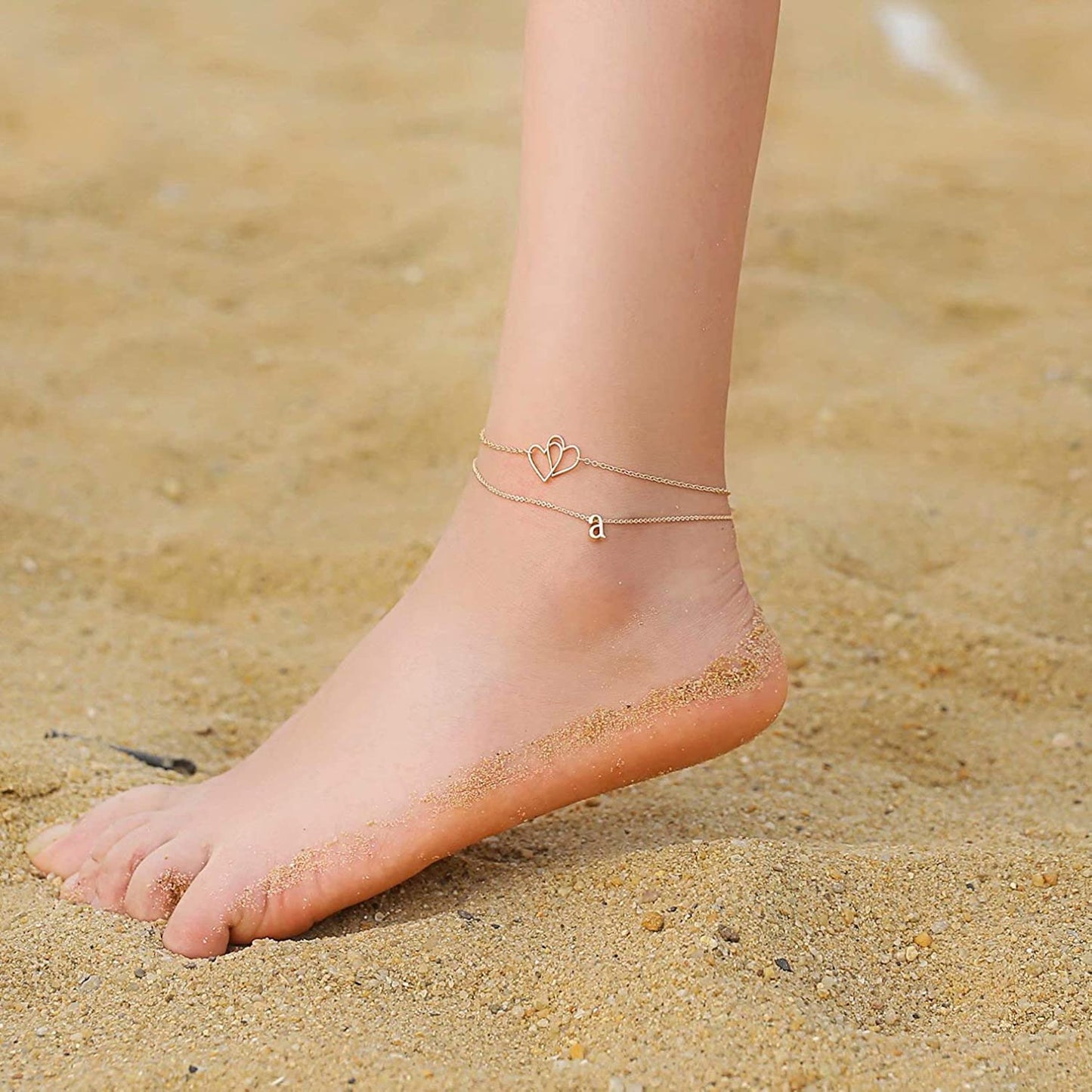 Turandoss Initial Heart Ankle Bracelets for Women, 14K Gold Filled Handmade Layered Initial Anklet Letter Two Heart Ankle Bracelets for Women Girls Beach Jewelry Apparel & Accessories > Jewelry > Anklets Turandoss