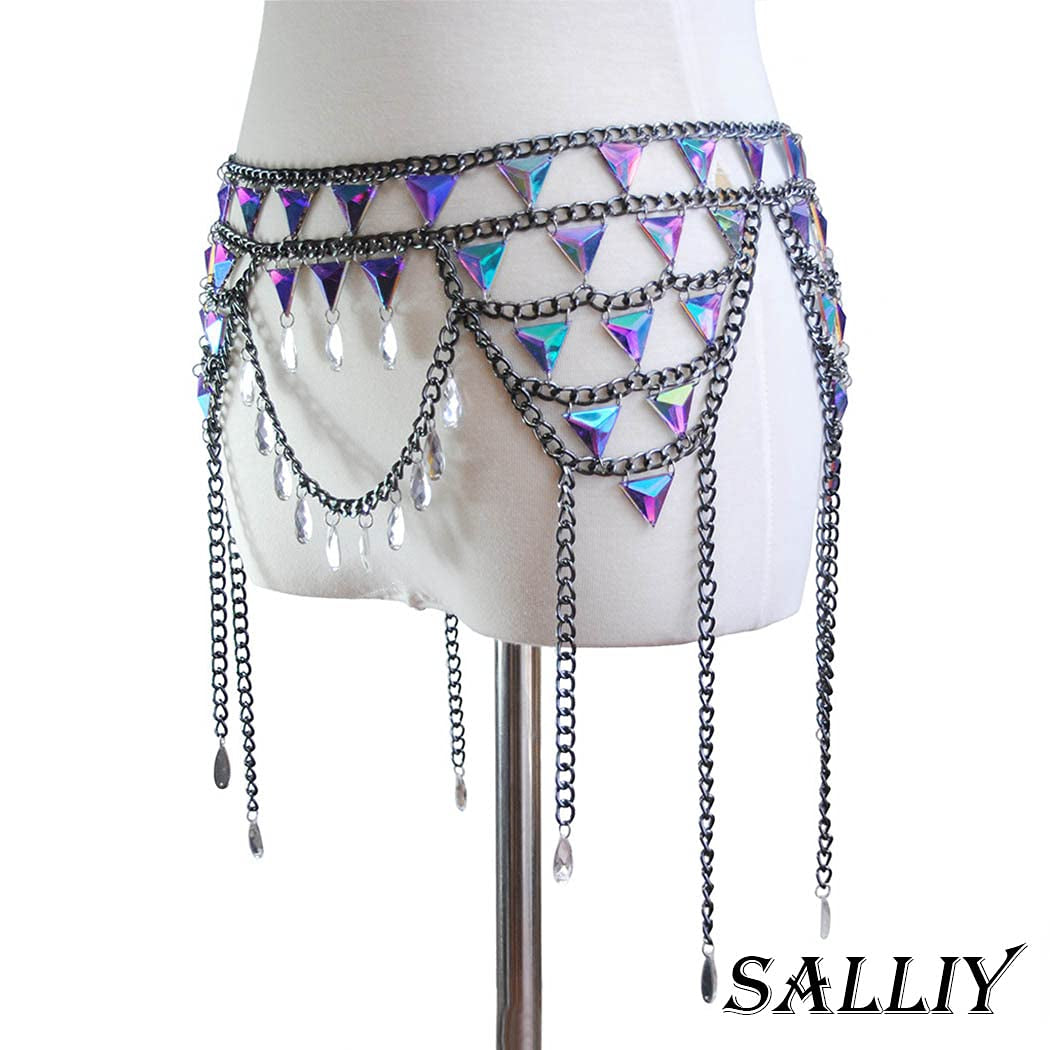 Salliy Boho Rhinestone Bikini Chain Set Silver Sexy Sequins Mesh Body Chains Summer Bra Body Jewelry for Women and Girls (F) Apparel & Accessories > Jewelry > Body Jewelry Salliy
