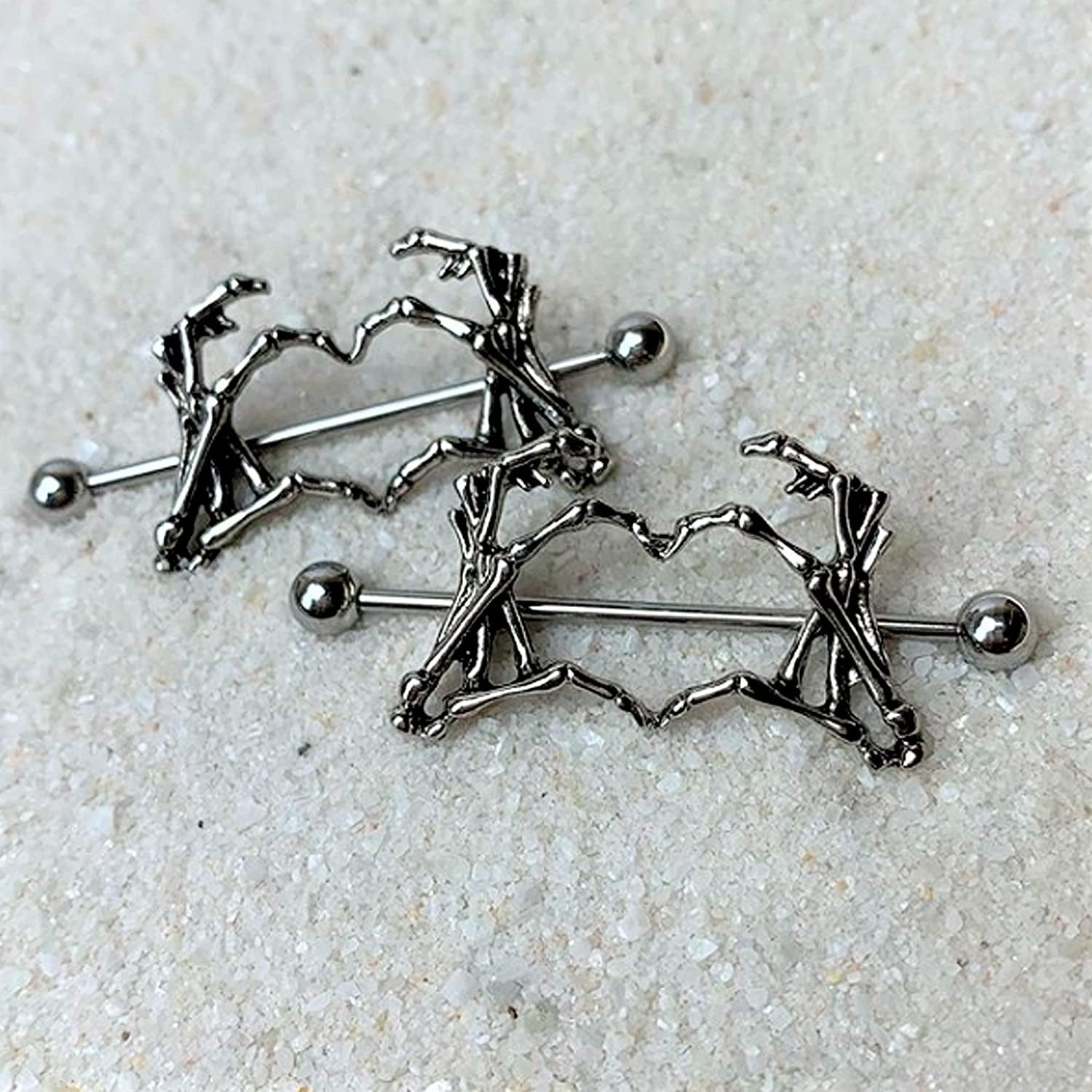 Body Candy Nipplerings Piercing Women 14G 1 1/2" Stainless Steel Skeleton Heart 2Pc Dangle Nipple Ring Set 38Mm Apparel & Accessories > Jewelry > Body Jewelry Body Candy