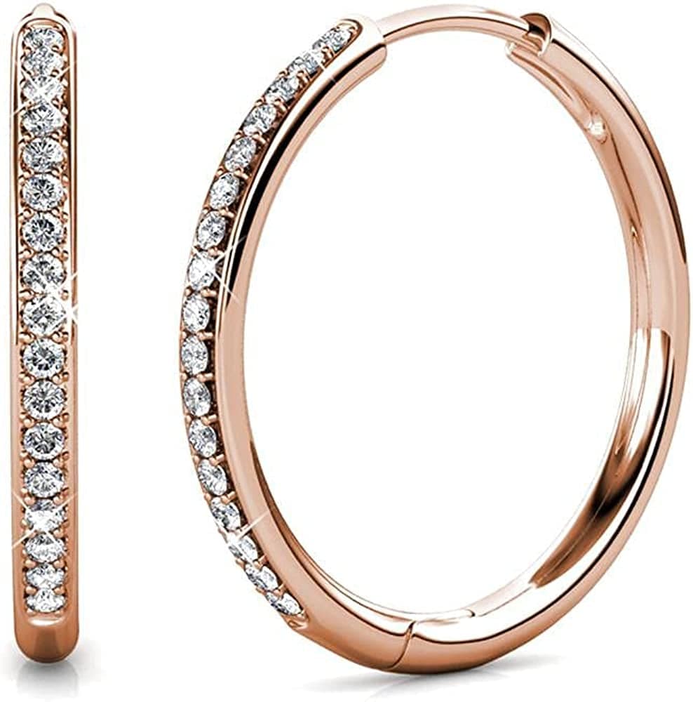 Bianca 18K White Gold Hoop Earrings with Crystals, Best Silver Hoops for Women, Sparkle round Hoops for Ladies, Hoop Earrings Rose Gold