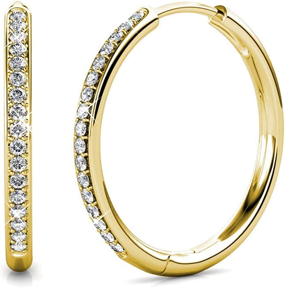 Bianca 18K White Gold Hoop Earrings with Crystals, Best Silver Hoops for Women, Sparkle round Hoops for Ladies, Hoop Earrings Yellow Gold