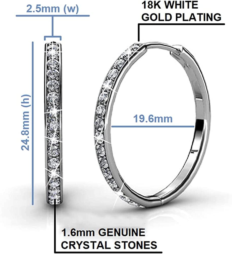 Bianca 18K White Gold Hoop Earrings with Crystals, Best Silver Hoops for Women, Sparkle round Hoops for Ladies, Hoop Earrings