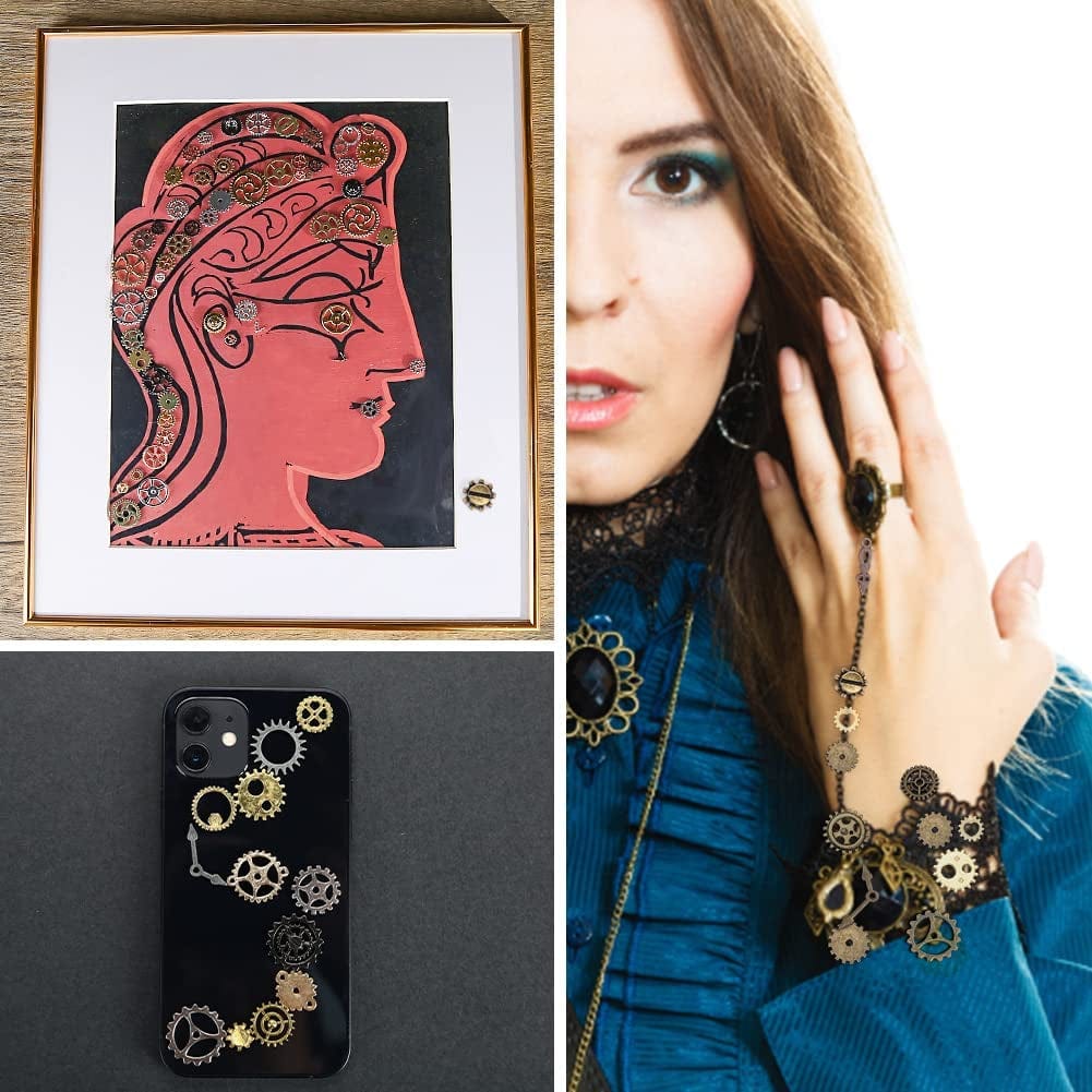 Bigotters 200 Gram Antique Steampunk Gear,Mix Steampunk Wheel Alloy Gear Pendants Charms for Crafting Jewelry Making